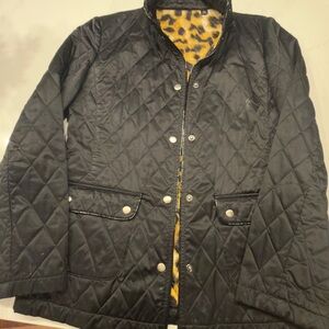 Dana Buchman Black Quilted Utility Jacket with Animal Print Lining